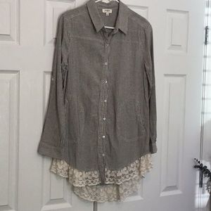 Umgee button down tunic length boutique shirt